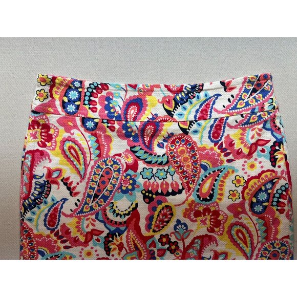 Talbots Women's Cotton Pencil Skirt Flat Front Sz 8p Multicolor Paisley Back Zip - Picture 5 of 11